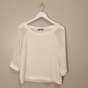 Vertigo Sheer Sleeve Cream Raglan Style 3/4 Sleeve Shirt - Size S